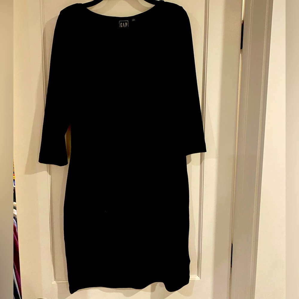 GAP jersey knit dress in stretchy black cotton, small petite, NWT